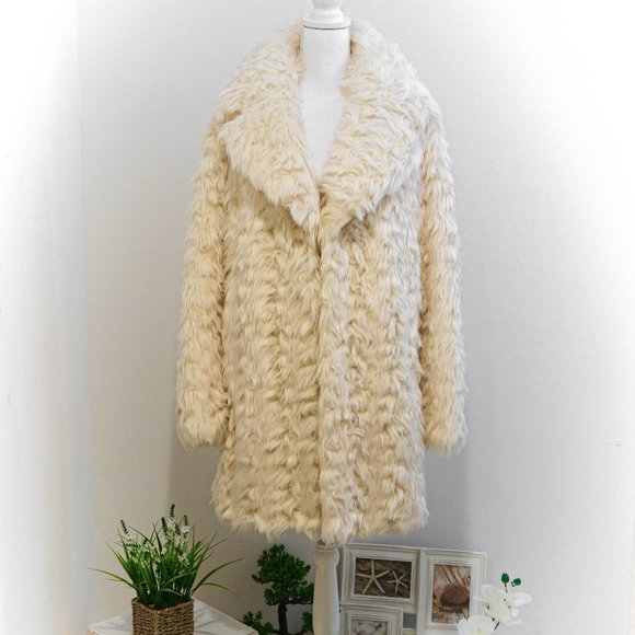 Kendall & Kylie Faux Fur Shawl Collar Coat Ivory - Picture 2 of 8